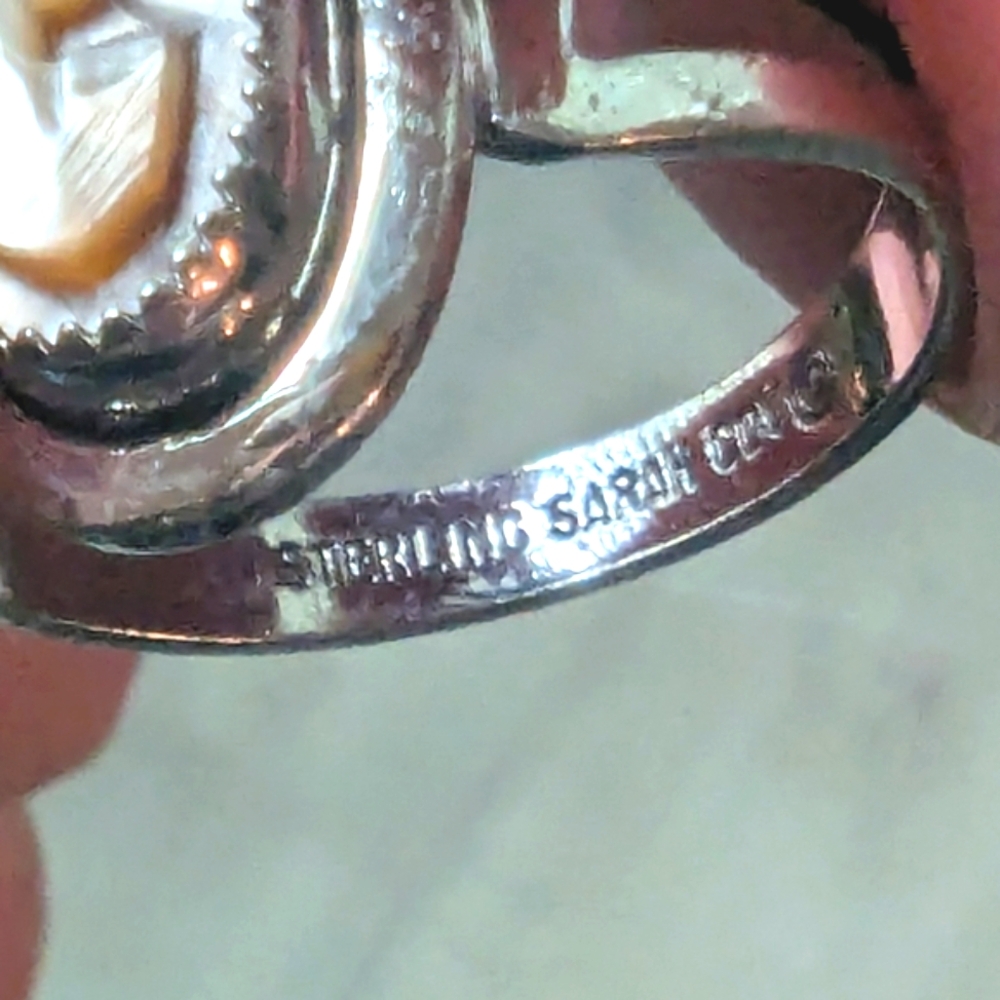 Vintage "Sarah Coventry" Cameo Sterling Marked Ring & Pendant Set - Picture 3 of 7
